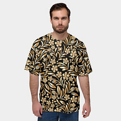 Футболка оверсайз мужская Золотые узоры - цветы, цвет: 3D-принт — фото 2