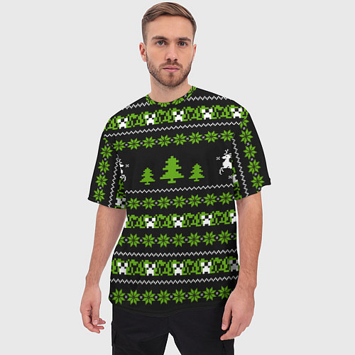 Мужская футболка оверсайз Новогодний свитер - Крипер / 3D-принт – фото 3