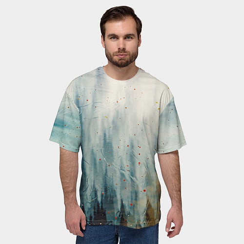 Мужская футболка оверсайз Абстрактные водянистые паттерны и краски / 3D-принт – фото 3