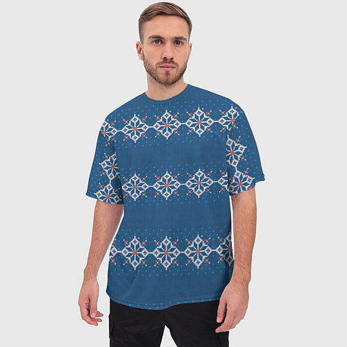 Мужская футболка оверсайз Вязанный синий классический стиль / 3D-принт – фото 3