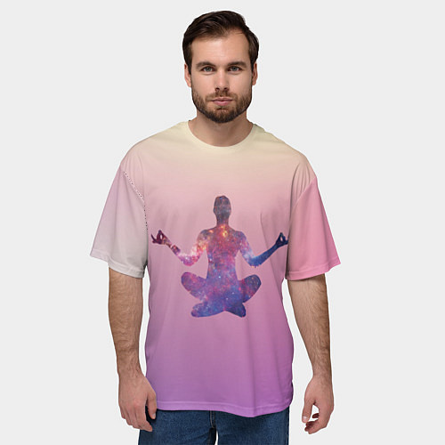 Мужская футболка оверсайз Поза лотоса в йоге / 3D-принт – фото 3