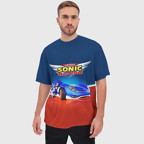 Мужская футболка оверсайз Team Sonic Racing - Ёжик и его точило / 3D-принт – фото 3