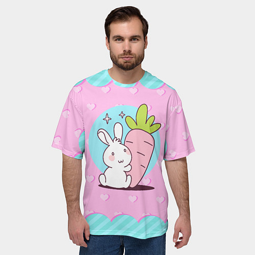 Мужская футболка оверсайз Милый зайчик с морковкой / 3D-принт – фото 3