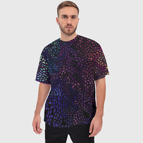 Мужская футболка оверсайз Цветные узоры из листьев / 3D-принт – фото 3