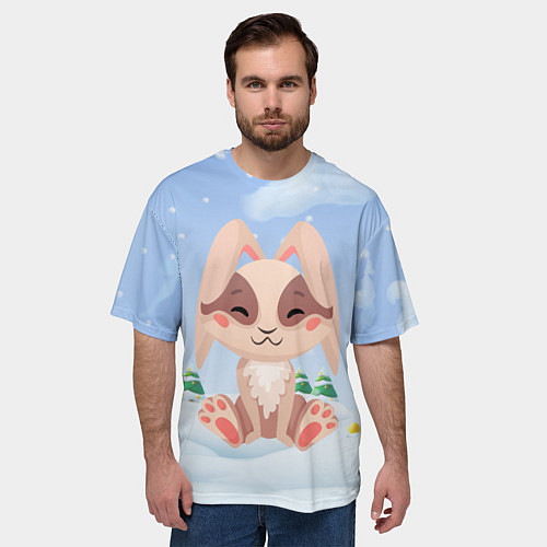 Мужская футболка оверсайз Милый зайка символ 2023 года / 3D-принт – фото 3