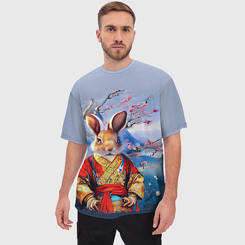 Мужская футболка оверсайз Кролик в китайском халате / 3D-принт – фото 3