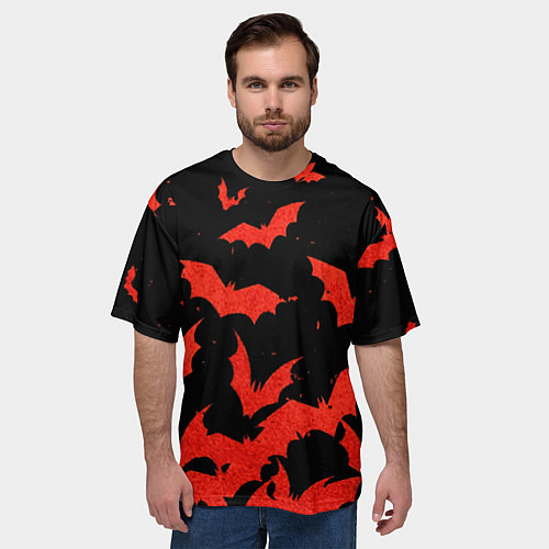 Мужская футболка оверсайз Летучие мыши красные / 3D-принт – фото 3