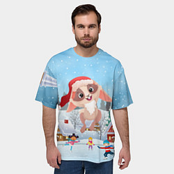 Футболка оверсайз мужская Счастливый новогодний зайчик, цвет: 3D-принт — фото 2