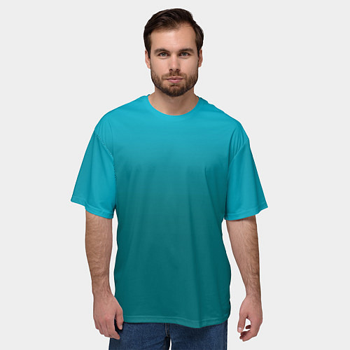 Мужская футболка оверсайз Градиент бирюзовый / 3D-принт – фото 3