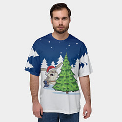 Футболка оверсайз мужская Злой кролик и ёлка - 2023, цвет: 3D-принт — фото 2