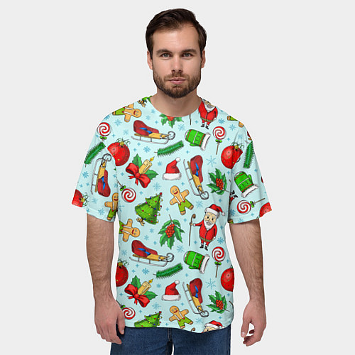 Мужская футболка оверсайз Новогодний паттерн / 3D-принт – фото 3