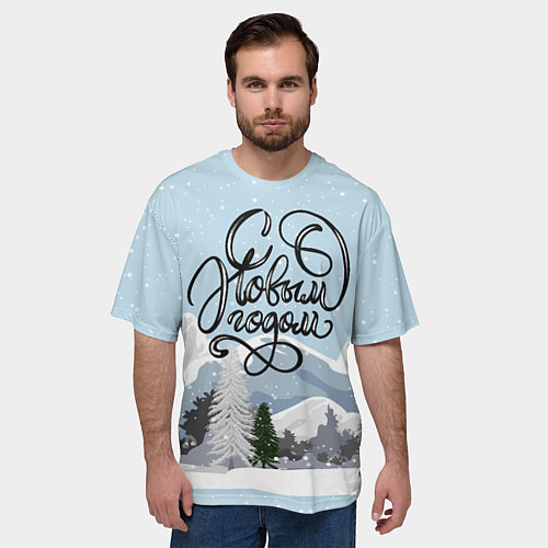 Мужская футболка оверсайз Снежные горы - с Новым Годом! / 3D-принт – фото 3