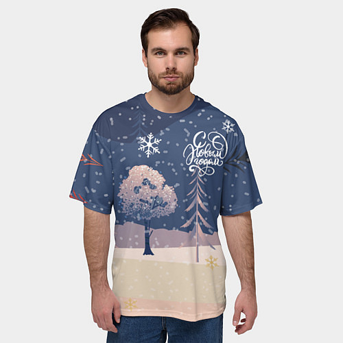 Мужская футболка оверсайз Новый год ночь / 3D-принт – фото 3