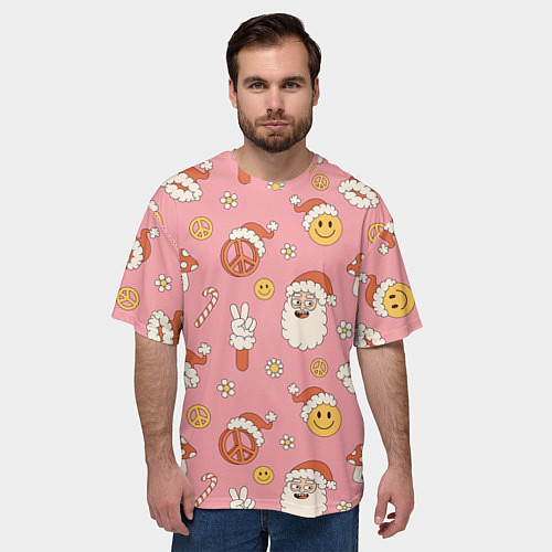 Мужская футболка оверсайз Новогодний паттерн / 3D-принт – фото 3