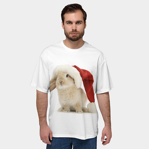 Мужская футболка оверсайз Новогодний кролик - 2023 / 3D-принт – фото 3