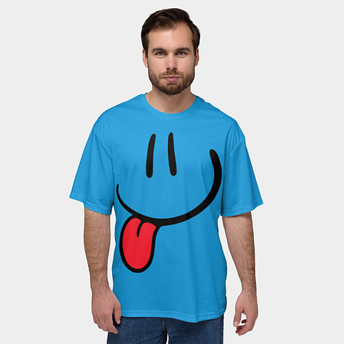 Мужская футболка оверсайз Смайлик дразнится / 3D-принт – фото 3