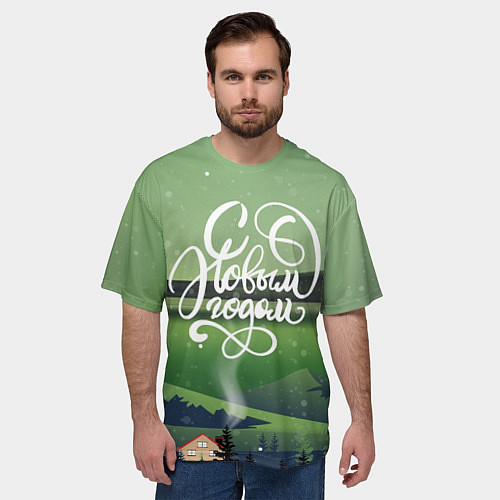 Мужская футболка оверсайз Полярная ночь - с новым годом! / 3D-принт – фото 3