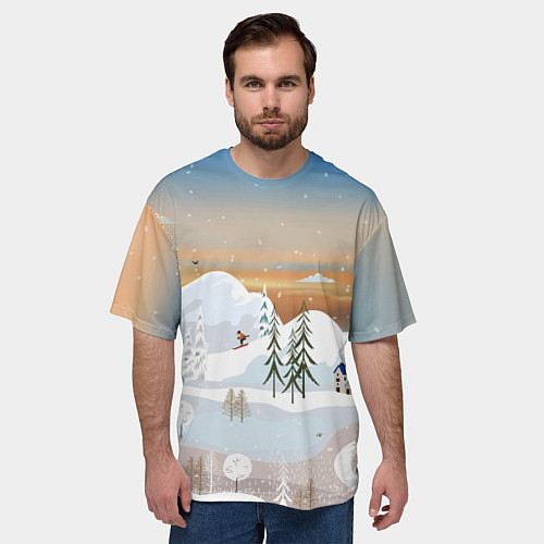 Мужская футболка оверсайз Новогоднее настроение - пейзаж / 3D-принт – фото 3