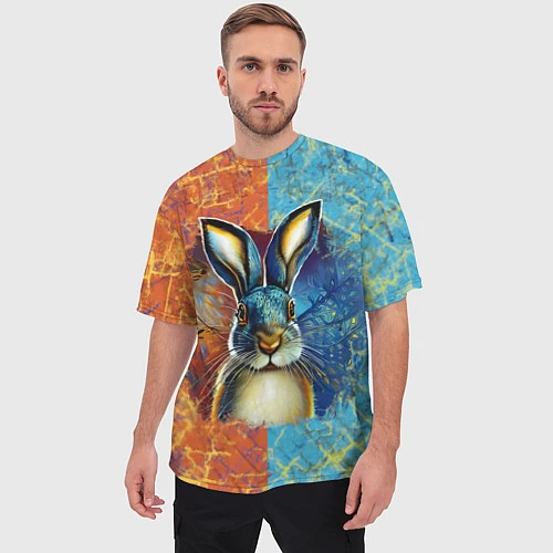 Мужская футболка оверсайз Огненный новогодний кролик / 3D-принт – фото 3