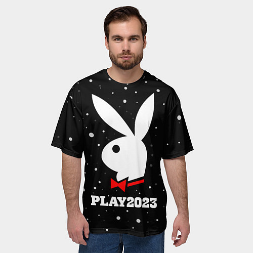 Мужская футболка оверсайз Кролик плей 2023 / 3D-принт – фото 3