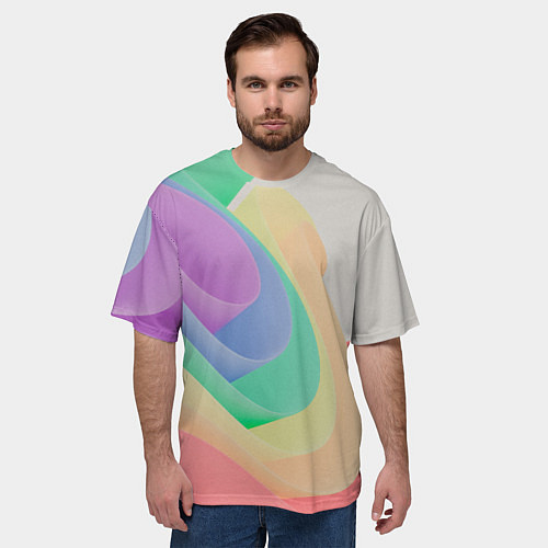 Мужская футболка оверсайз Волнообразные разноцветные листы / 3D-принт – фото 3