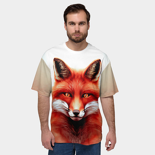 Мужская футболка оверсайз Пламенный лис / 3D-принт – фото 3