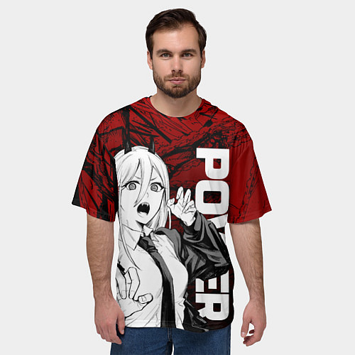 Мужская футболка оверсайз Пауэр : Человек-бензопила / 3D-принт – фото 3