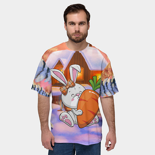 Мужская футболка оверсайз Зайчик с большой морковью / 3D-принт – фото 3