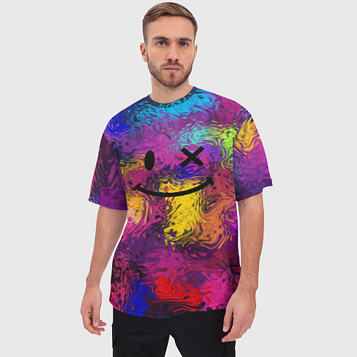 Мужская футболка оверсайз Смайлик с брызгами краски / 3D-принт – фото 3