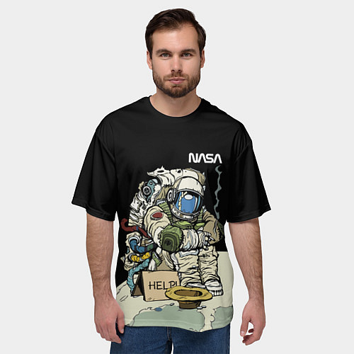 Мужская футболка оверсайз NASA - Help! Astronaut - Joke / 3D-принт – фото 3