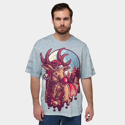 Мужская футболка оверсайз Олень Новогодний / 3D-принт – фото 3