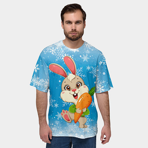 Мужская футболка оверсайз Зайчик с морковкой 2023 / 3D-принт – фото 3
