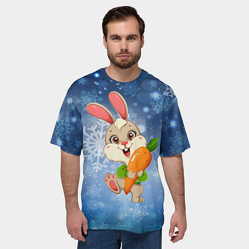 Мужская футболка оверсайз Зайчик с большой морковкой / 3D-принт – фото 3