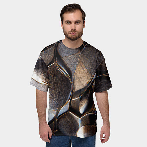 Мужская футболка оверсайз Бронзовая чешуя дракона доспех / 3D-принт – фото 3