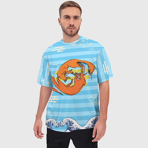 Мужская футболка оверсайз Лисички и море / 3D-принт – фото 3