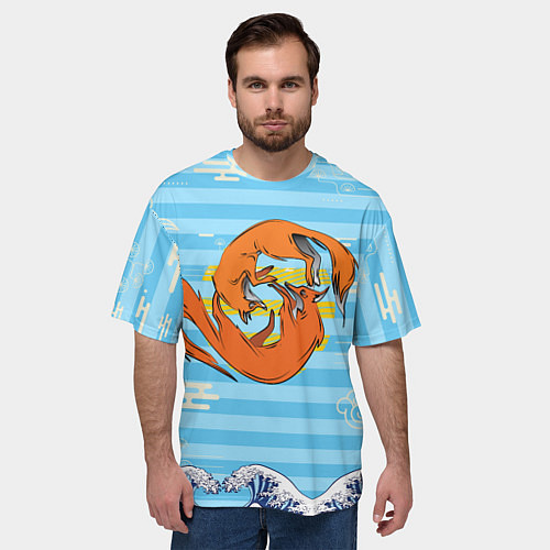 Мужская футболка оверсайз Лисички и море / 3D-принт – фото 3