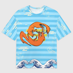 Футболка оверсайз мужская Лисички и море, цвет: 3D-принт