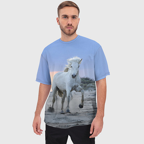 Мужская футболка оверсайз Белый конь / 3D-принт – фото 3