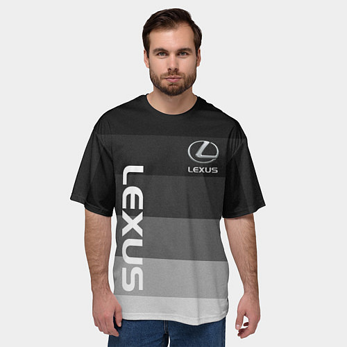 Мужская футболка оверсайз Lexus серый градиент / 3D-принт – фото 3
