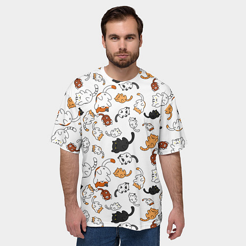 Мужская футболка оверсайз Вечеринка кошек / 3D-принт – фото 3