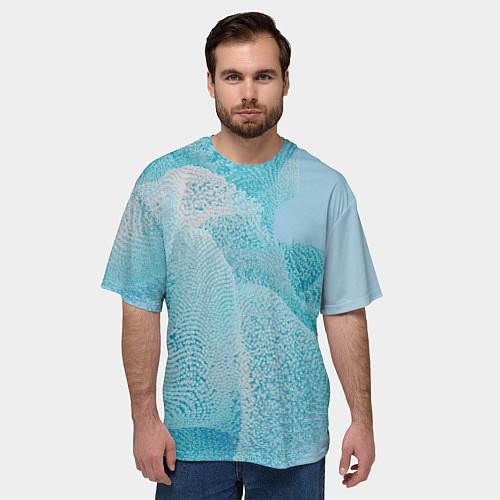 Мужская футболка оверсайз Волнообразное голубое множество шаров / 3D-принт – фото 3
