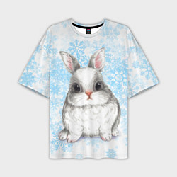 Футболка оверсайз мужская Белый кролик и снежинки, цвет: 3D-принт