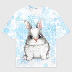 Футболка оверсайз мужская Белый кролик и снежинки, цвет: 3D-принт