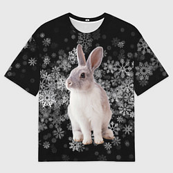 Футболка оверсайз мужская Кролик и пушистые снежинки, цвет: 3D-принт