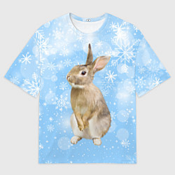 Футболка оверсайз мужская Кролик и снежинки, цвет: 3D-принт