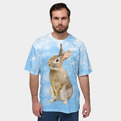 Футболка оверсайз мужская Кролик и снежинки, цвет: 3D-принт — фото 2