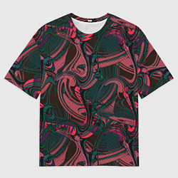Футболка оверсайз мужская Красно -зеленый темный абстрактный узор с разводам, цвет: 3D-принт
