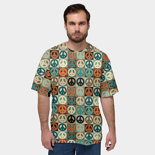 Мужская футболка оверсайз Peace symbol pattern / 3D-принт – фото 3