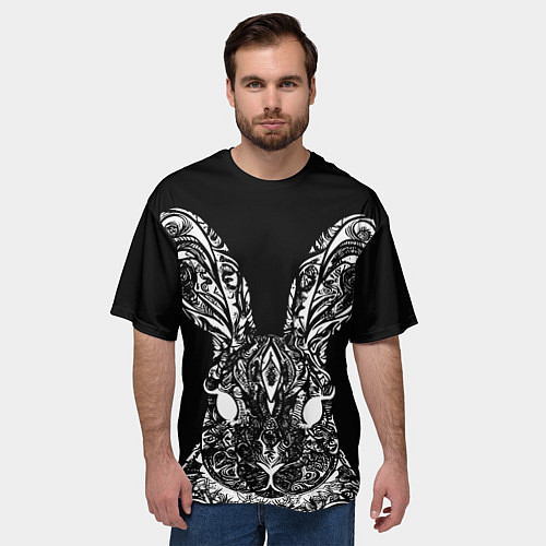 Мужская футболка оверсайз Черный кролик арт / 3D-принт – фото 3