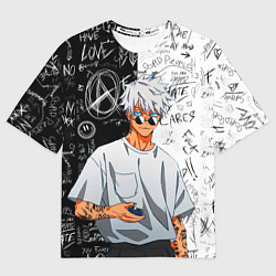 Футболка оверсайз мужская Сатору Годжо в очках - магическая битва, цвет: 3D-принт